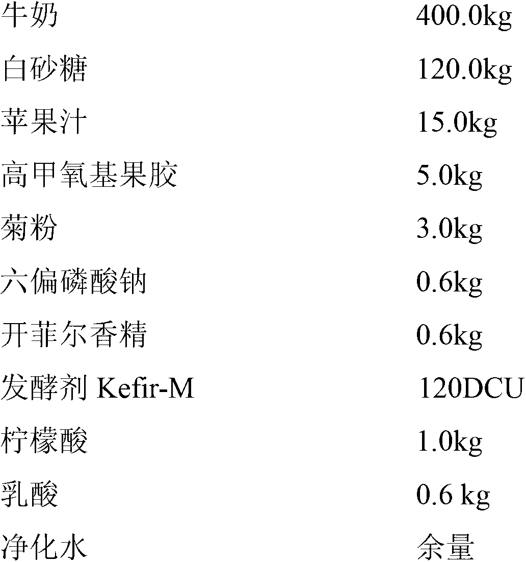 Kefir viable type sour milk beverage and production method thereof