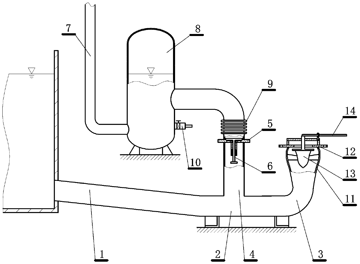Split-type large water hammer pump and starting method thereof