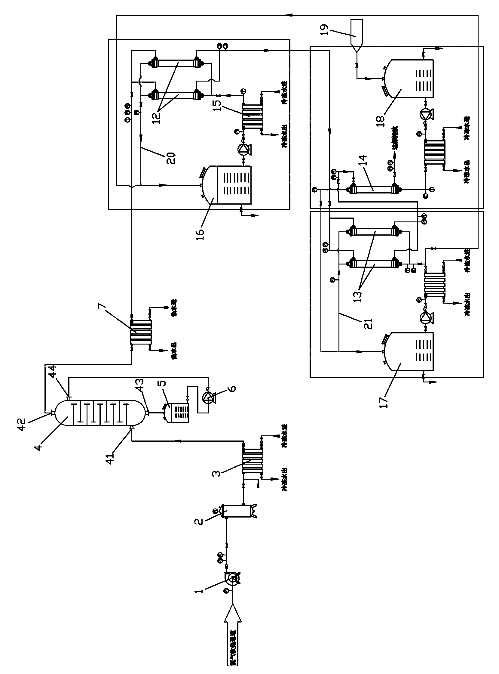 Device and method for preventing ammonia recovery film assembly from being blocked in MOCVD (Metal Organic Chemical Vapor Deposition) production of gallium nitride