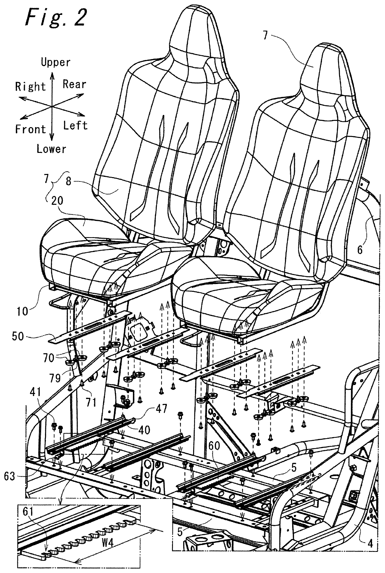 Seat moving structure for utility vehicle