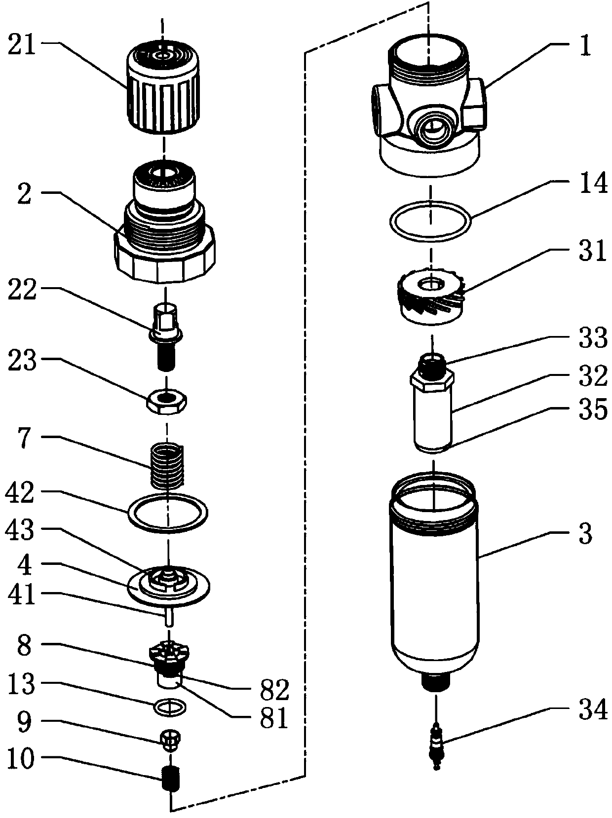 Mini type filtering pressure reducing valve