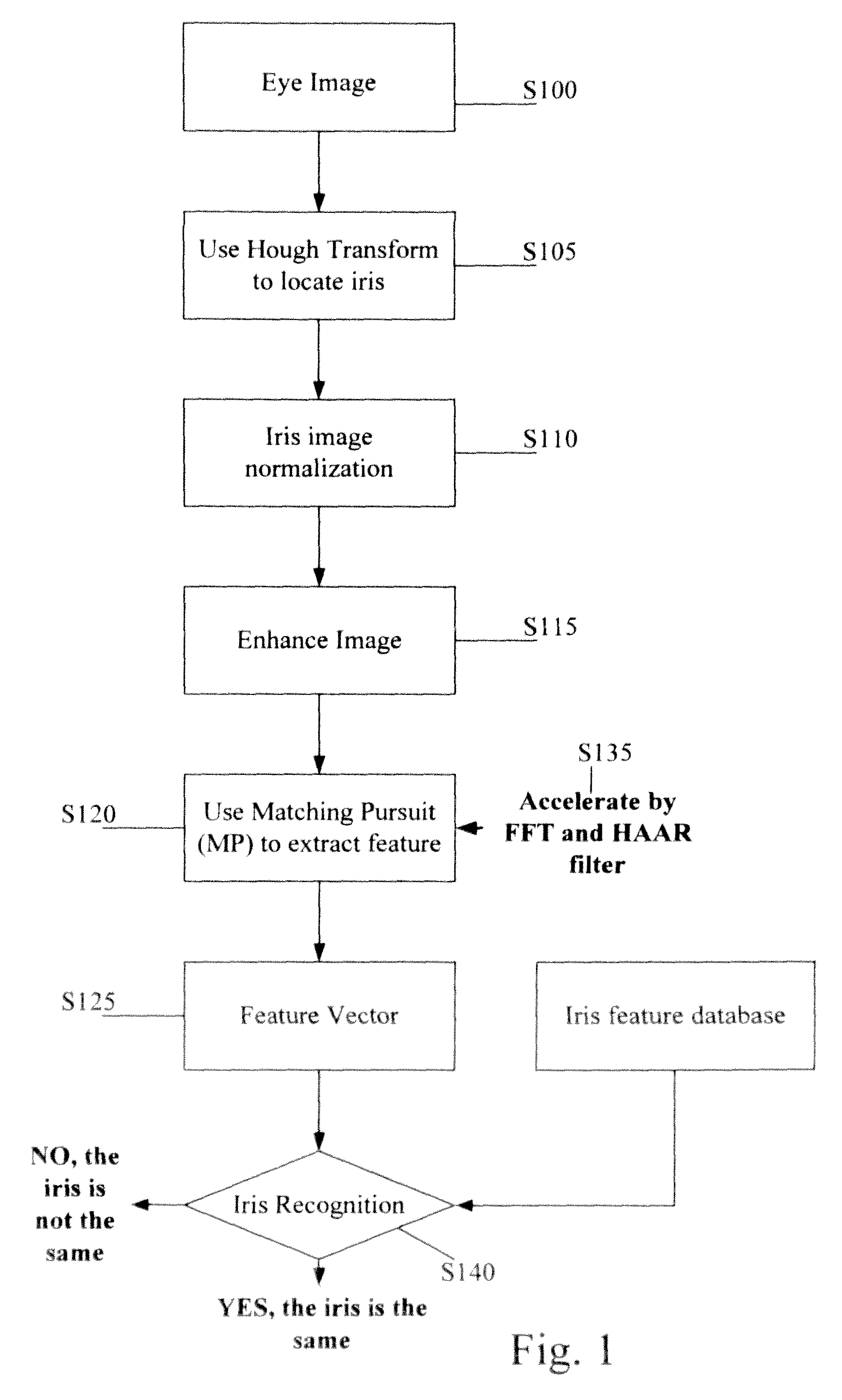 Iris recognition method utilizing matching pursuit algorithm