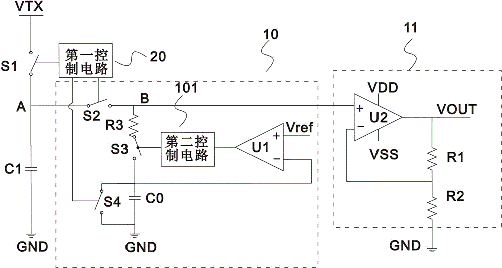 A capacitive touch detection circuit and detection device