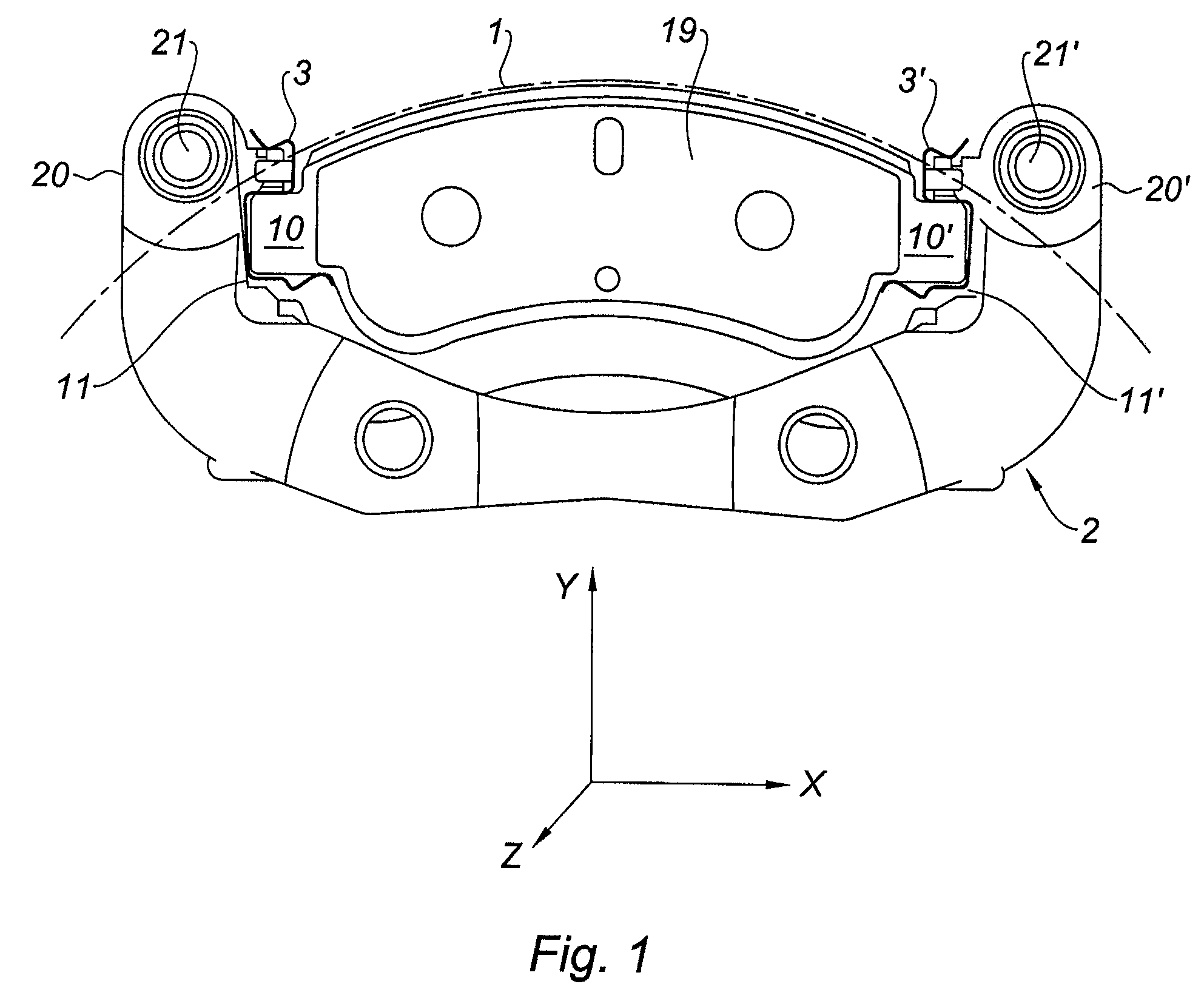 Mounting system for disk brake pad