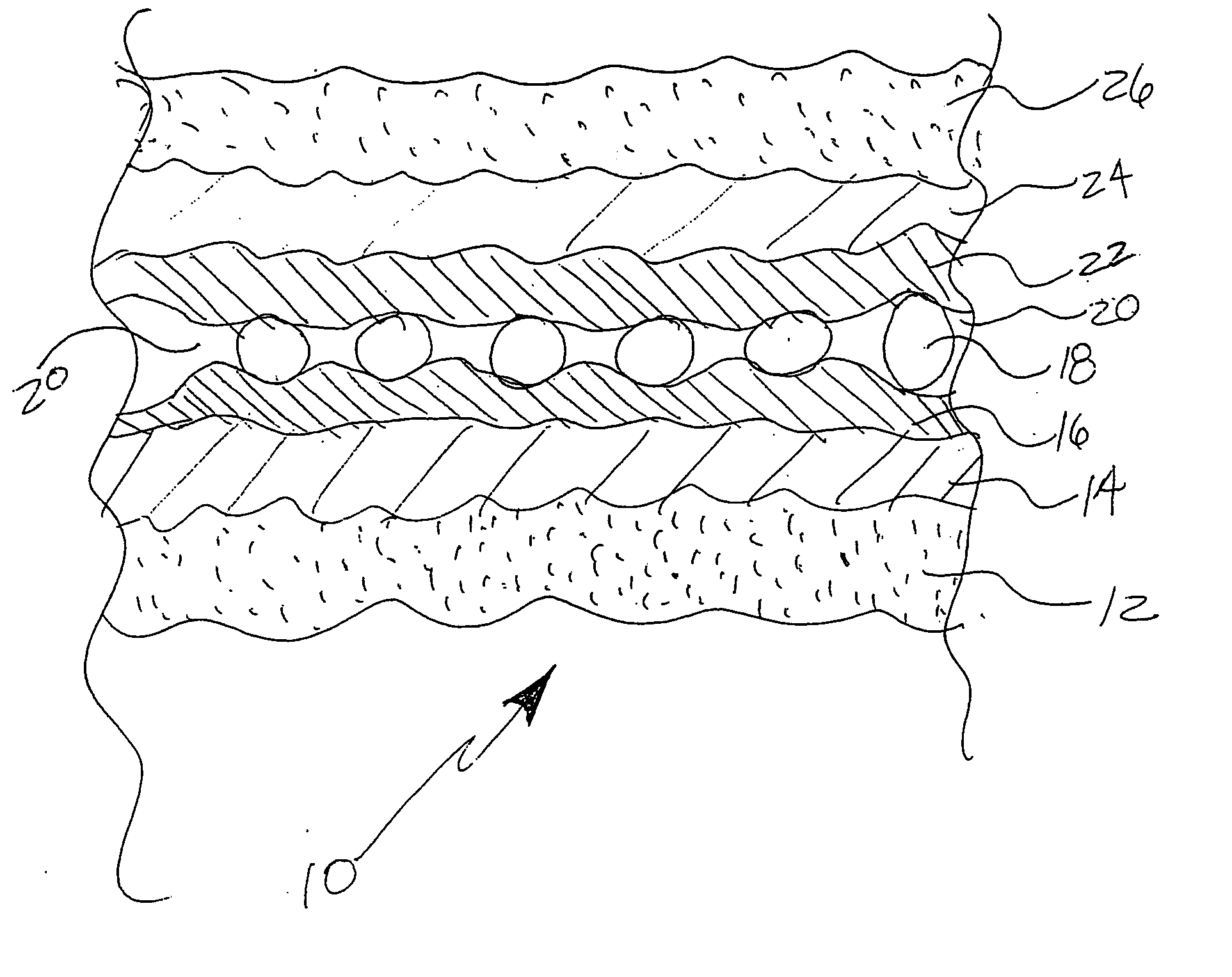 Multi-layer structure for supporting dispersed super absorbent polymeric material