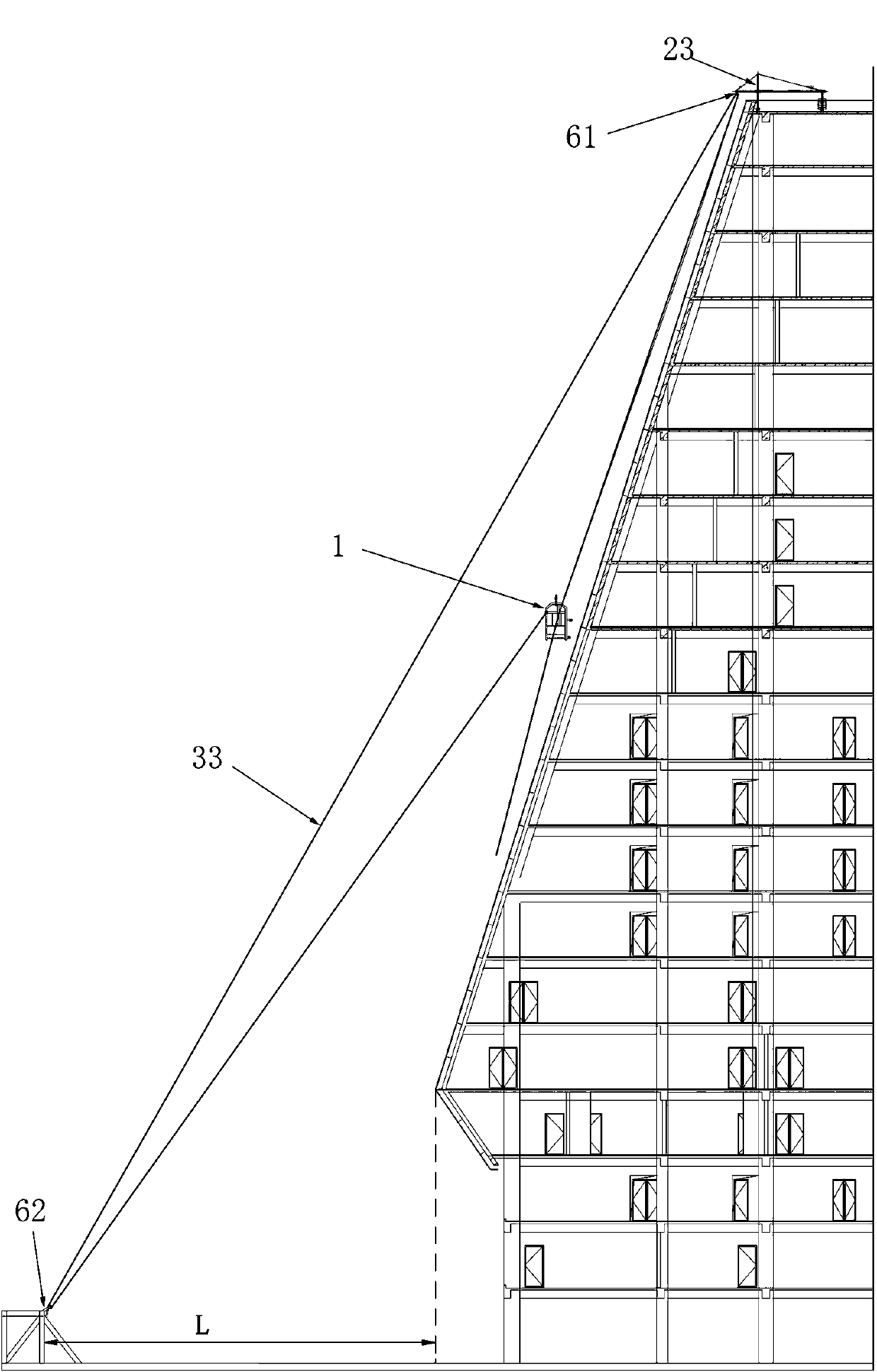 Hanging basket device and construction method for outer slope construction