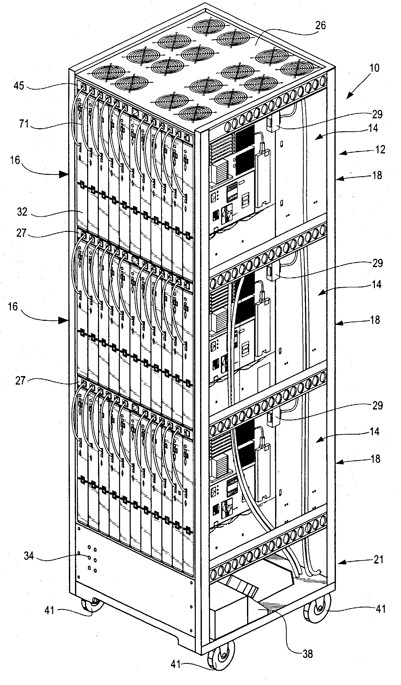 Rack mountable computer component fan cooling arrangement and method