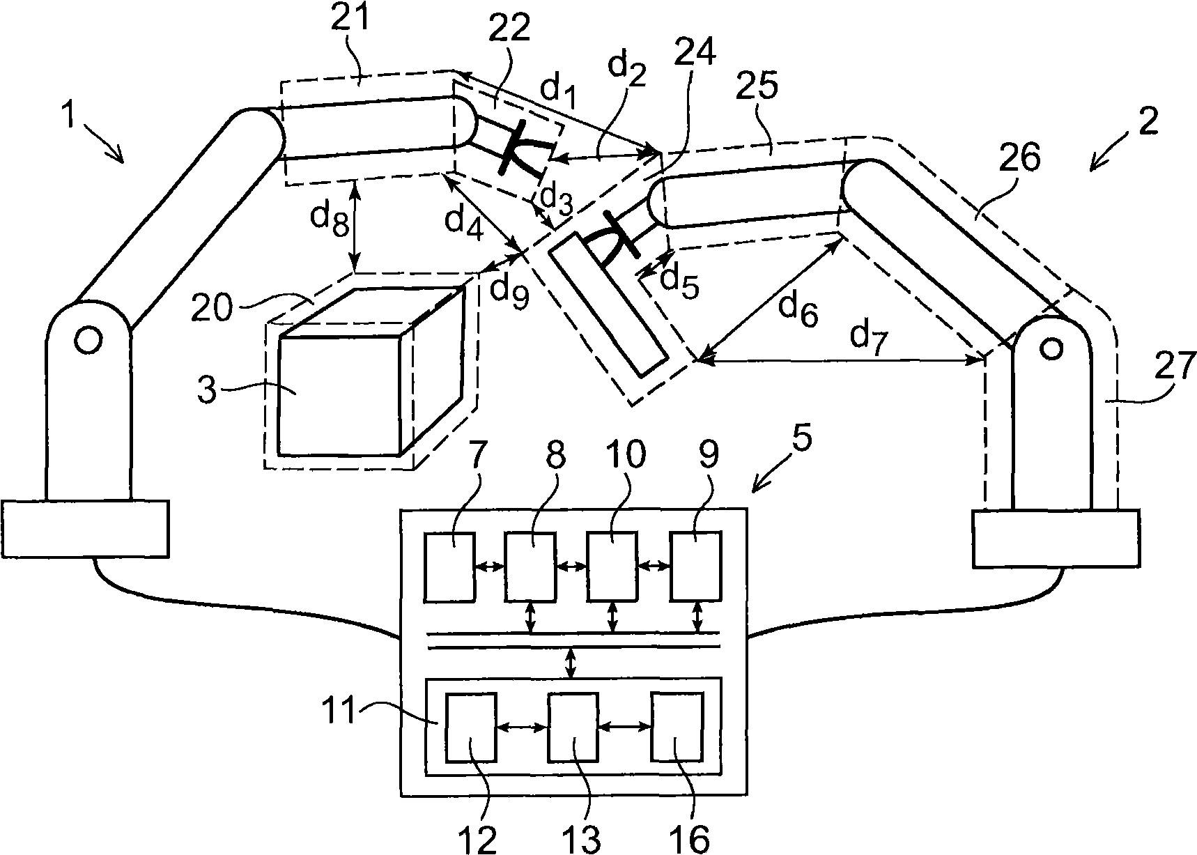 A method and device for avoiding collisions between an industrial robot and an object