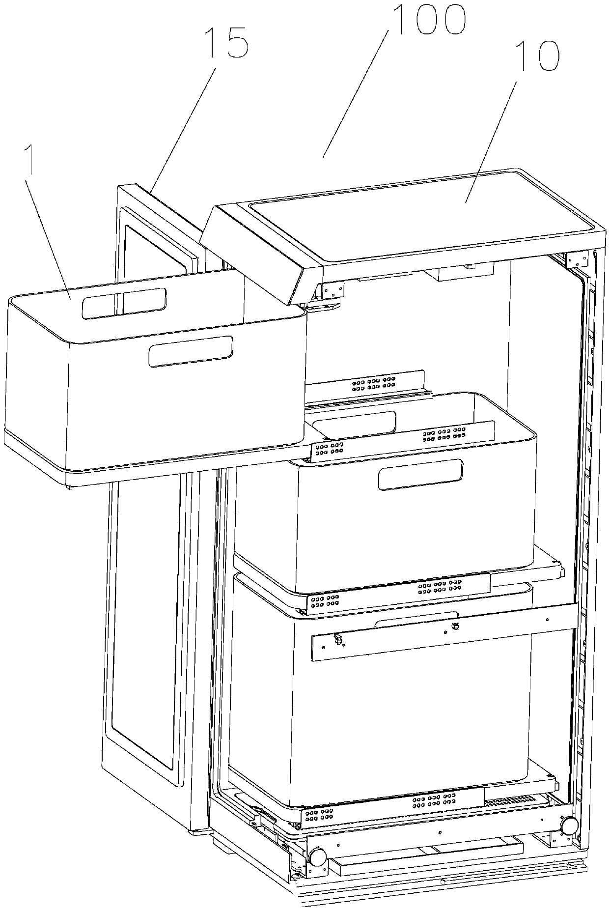 Drawing structure of containing box body and clothes storage device