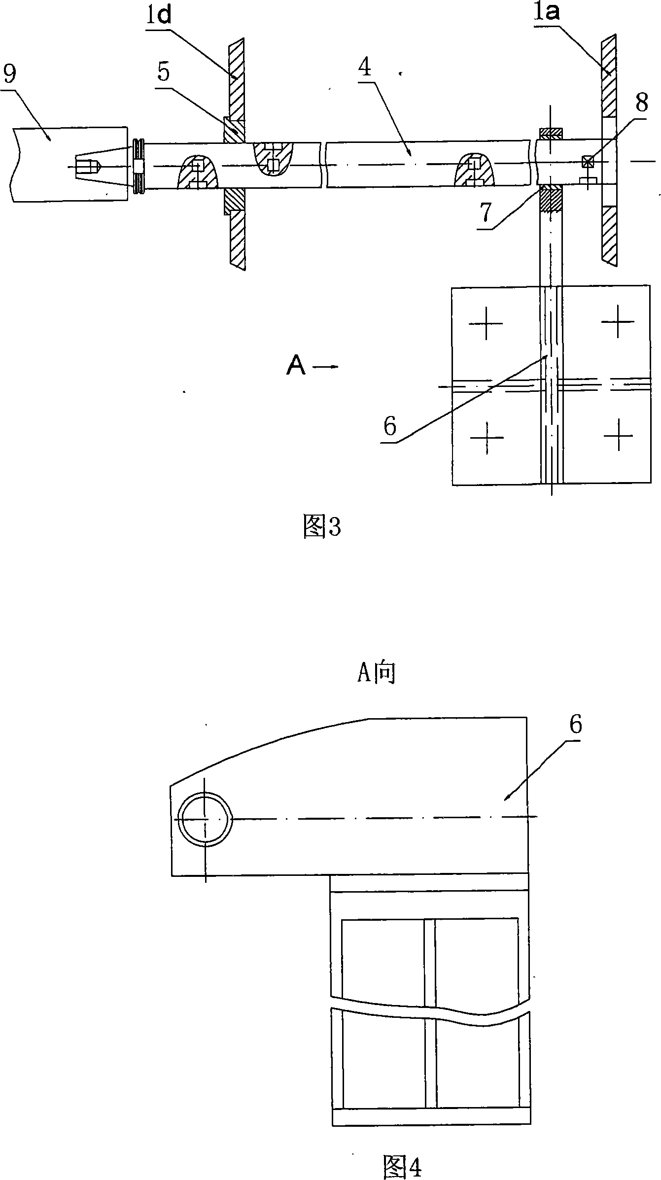 Coaxial large strided distance ear base hole boring auxiliary device and boring process method