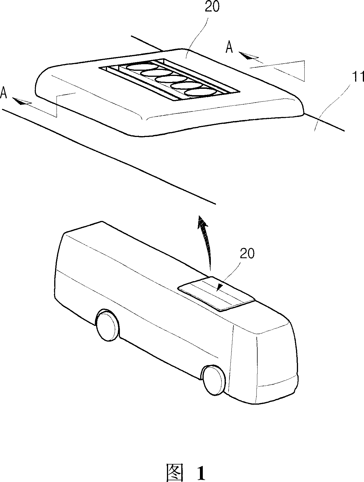 A fabricating structure of a roof-type airconditioner for a vehicle being unified condenser and evaporater