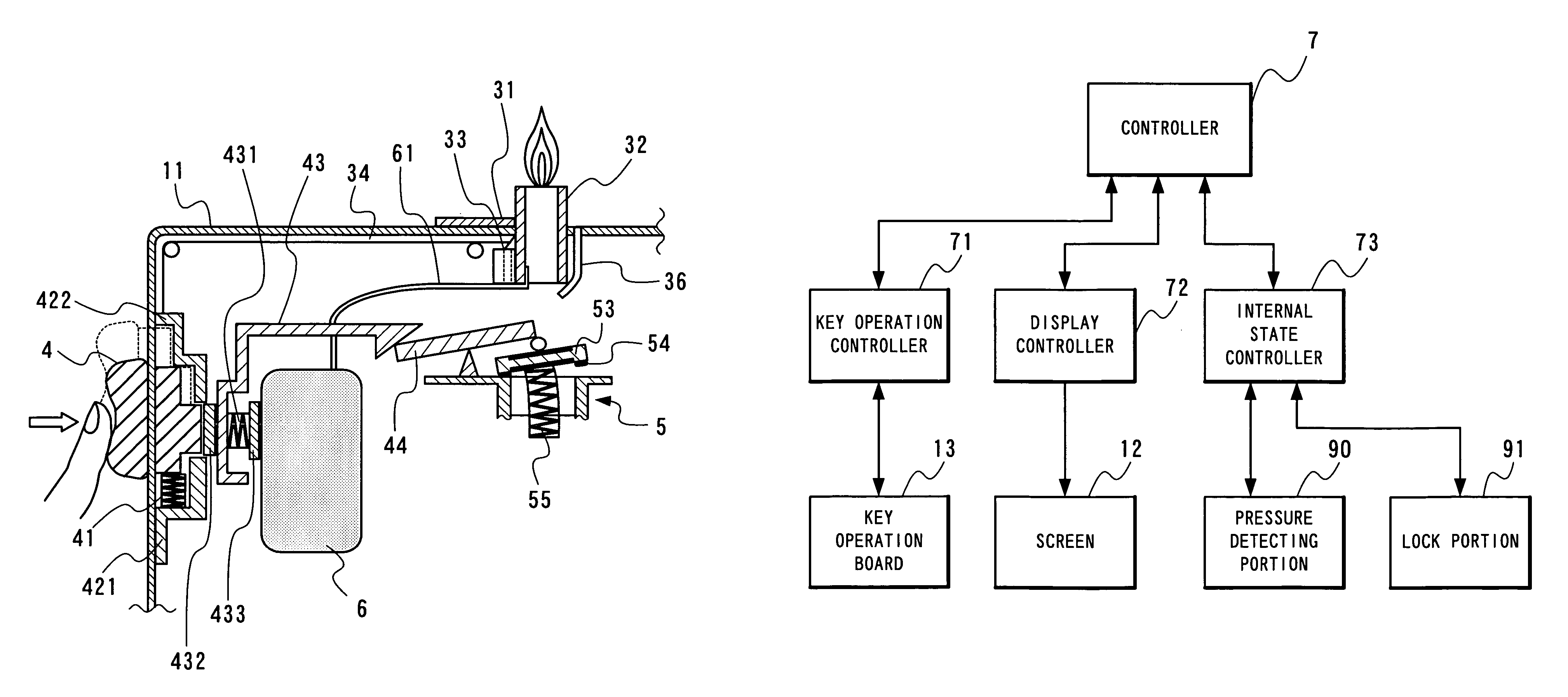 Portable electronic equipment with integrated lighter