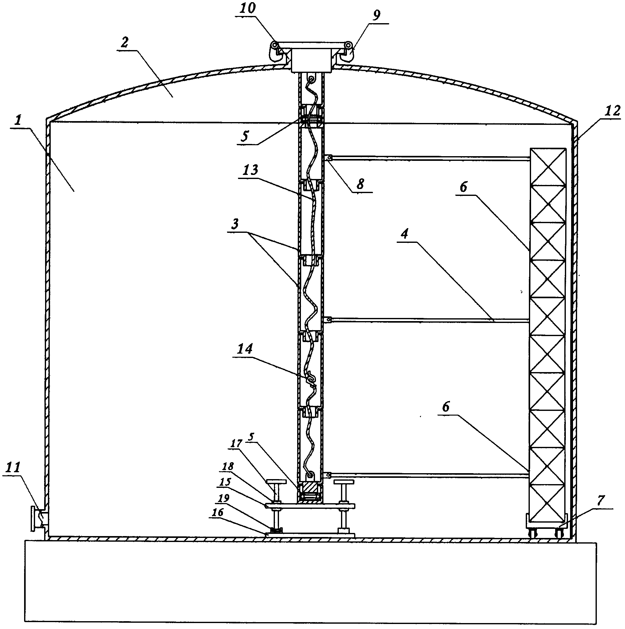 Quick construction device for inner wall of arch crown oil tank