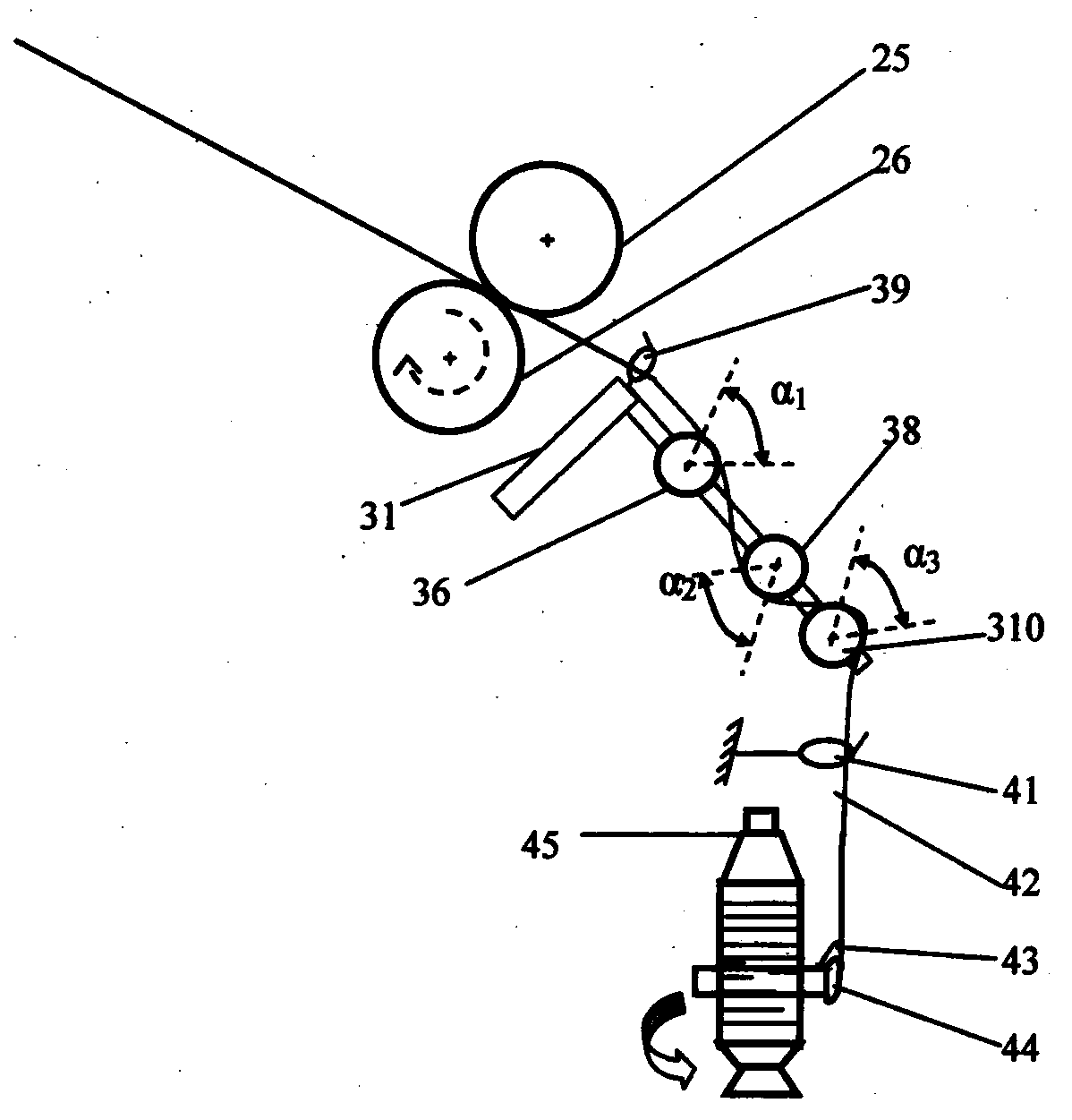 Three-point mutual wrapping and winding type spun yarn evening and ordering device and method
