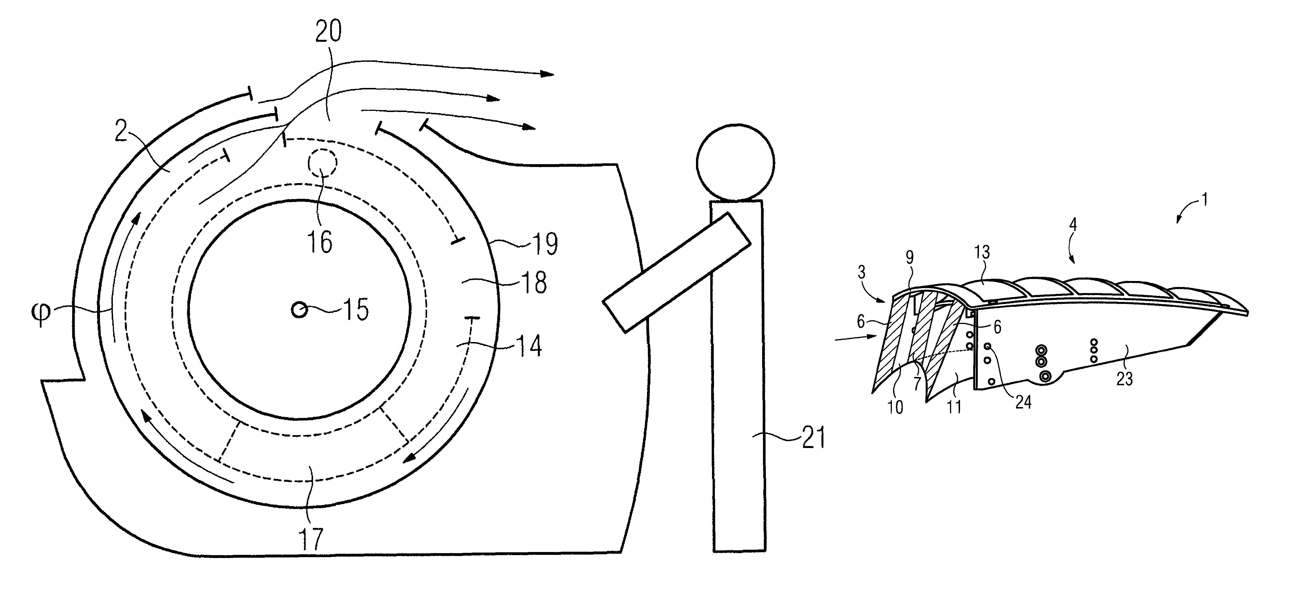 Tomography apparatus with an annular airflow channel with an air-diverting ventilation element