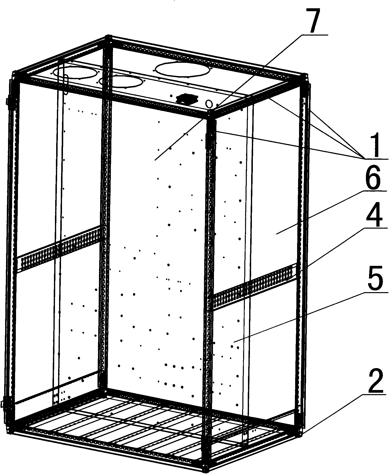 Novel large-power cavity separating type cabinet frame
