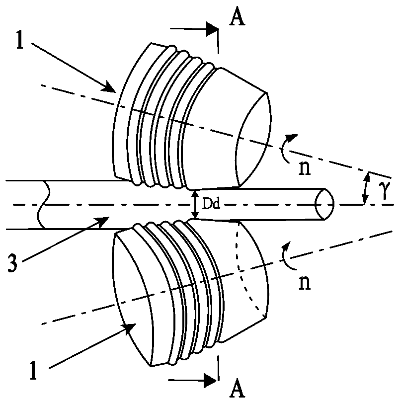Reverse conical spiral roller ultra-fine grain rolling method of large-size 45 steel bar