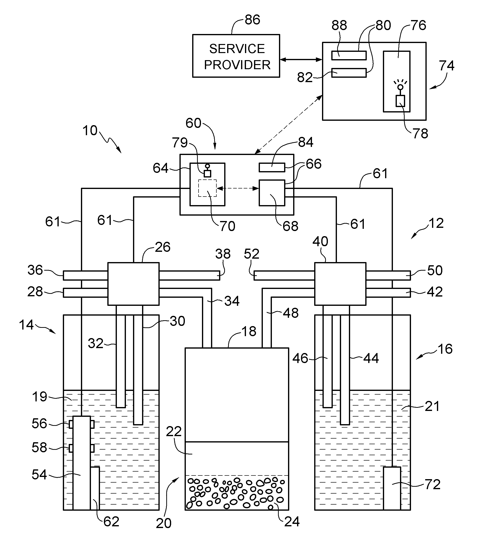 Sensor assembly for controlling water softener tanks