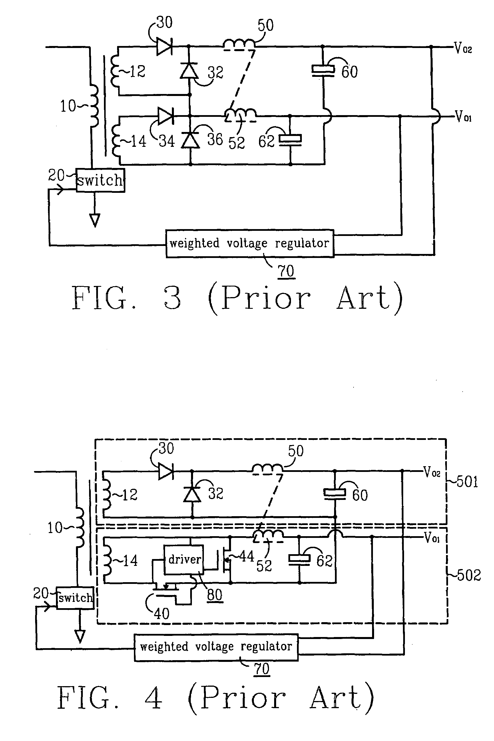 Multiple output converter with improved cross regulation