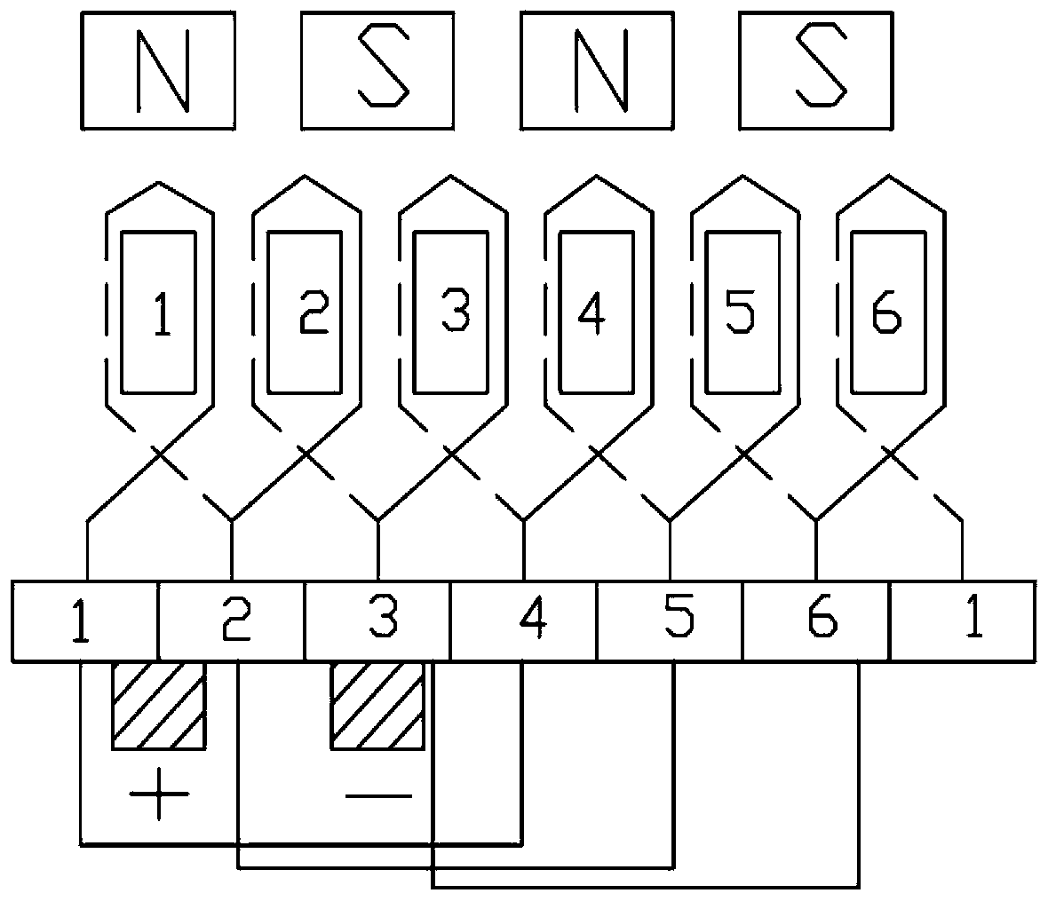 Winding method and structure for six-groove quadrupole permanent magnet brush motor