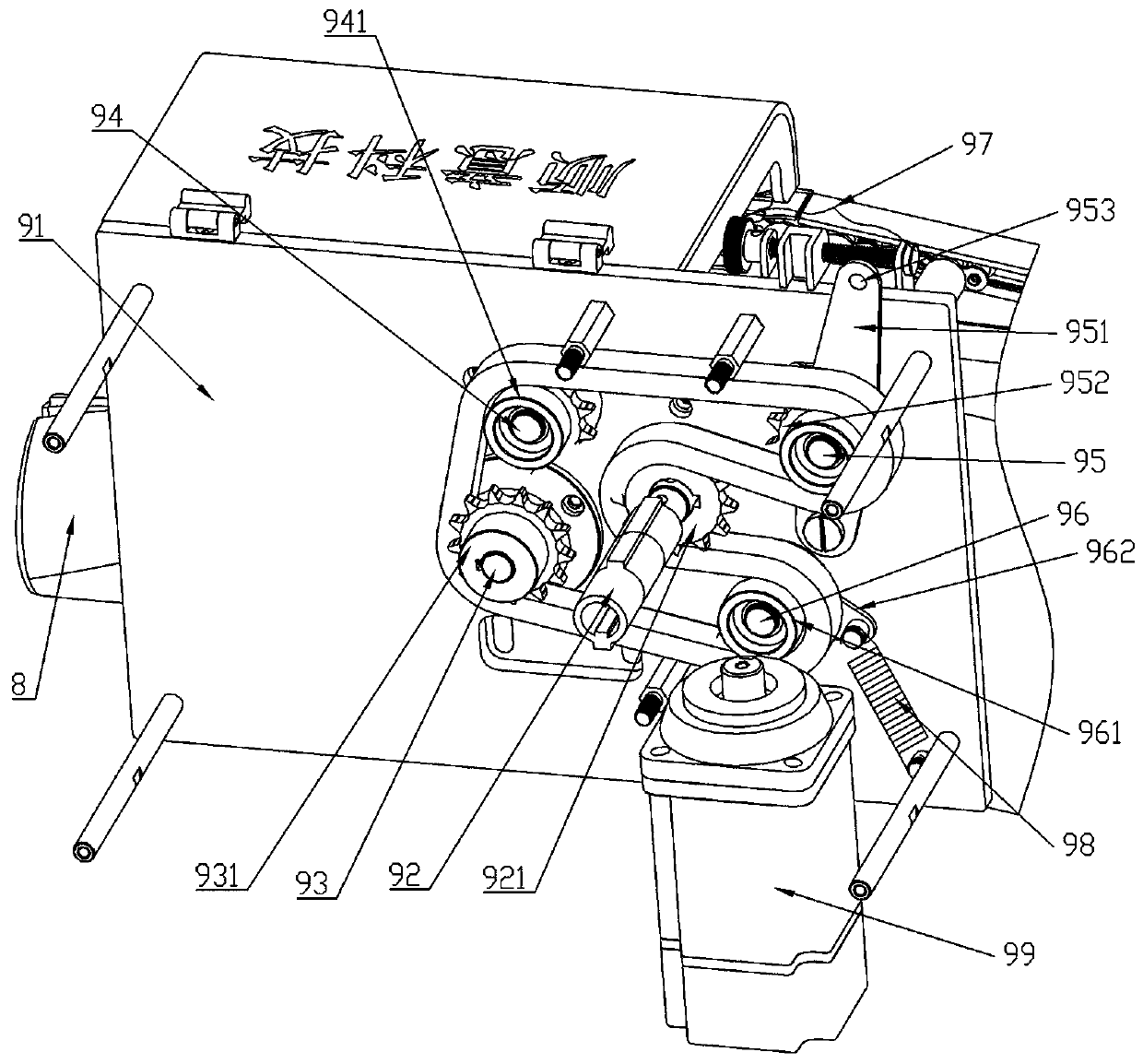 Double-output transmission box and ampoule bottle horizontal-to-upright turnover device applying double-output transmission box