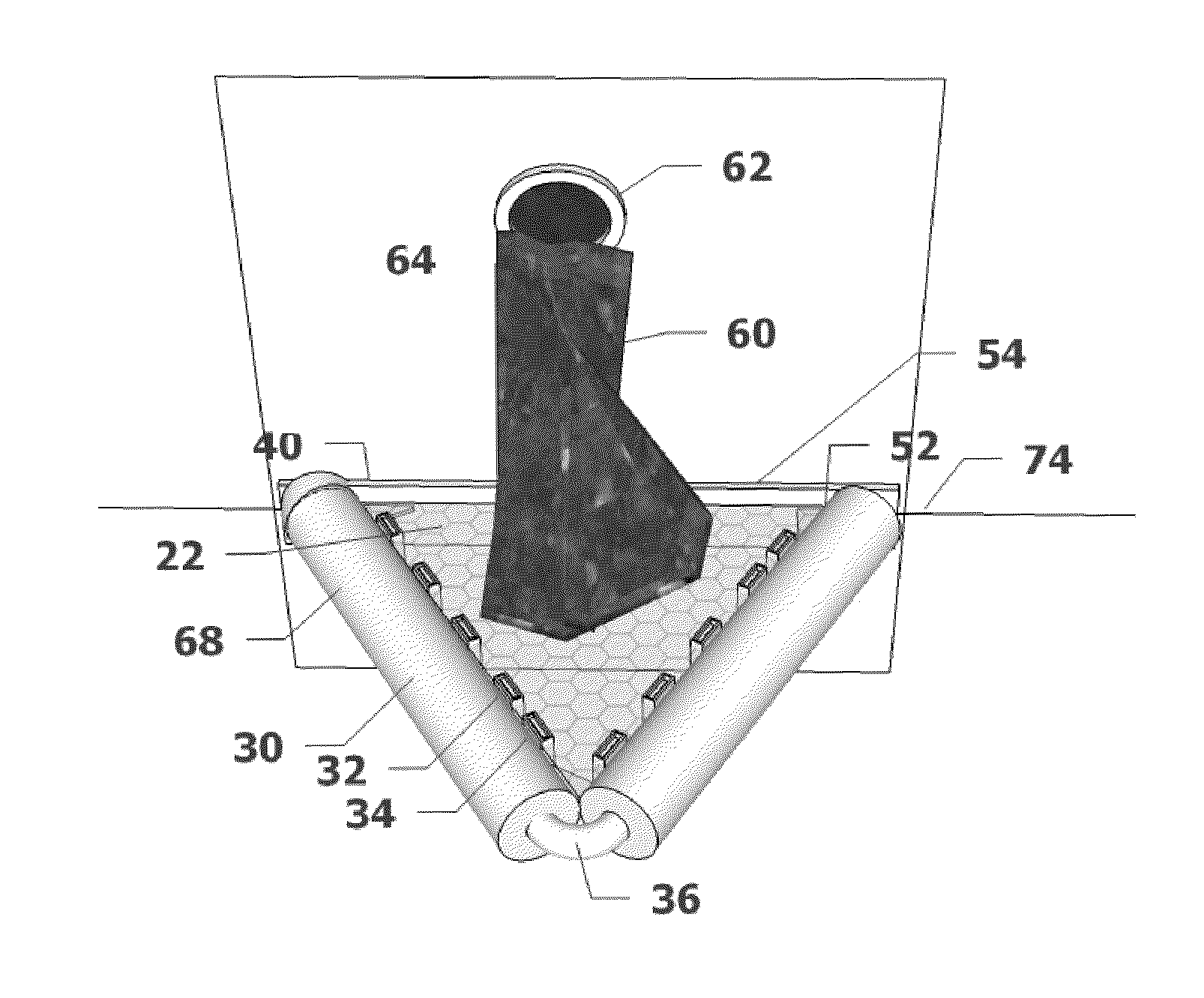 External filtering and absorbing device for use in a local containment area