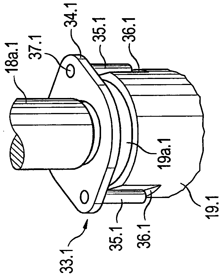 Longitudinally-adjustable connecting rod with cylinder-piston unit with rotational locking