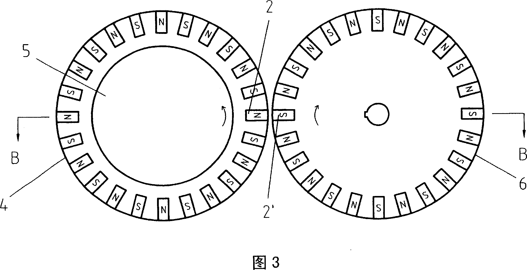 Permanent magnetic amtipodal gear wheel