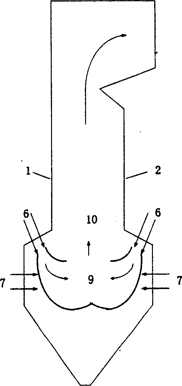 Device and method for w shape flame boiler completely burning