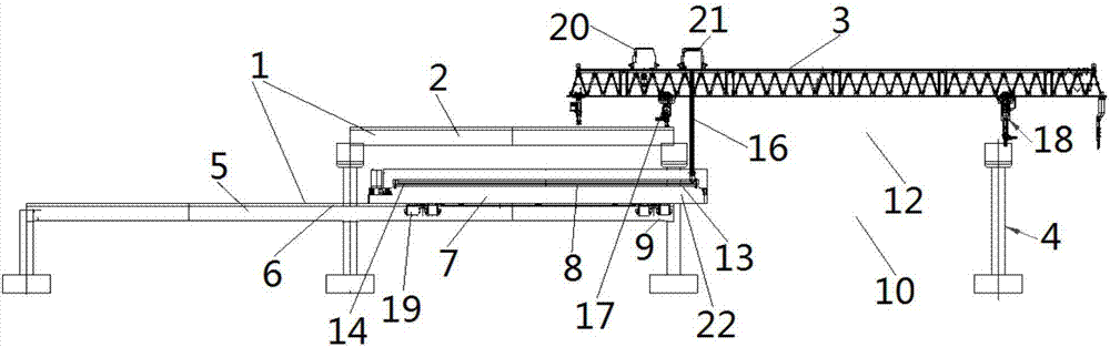 Beam transporting method for building of double-deck bridges