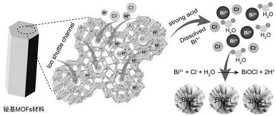 Method for rapidly removing chloride ions in wastewater by using bismuth-based metal organic framework material