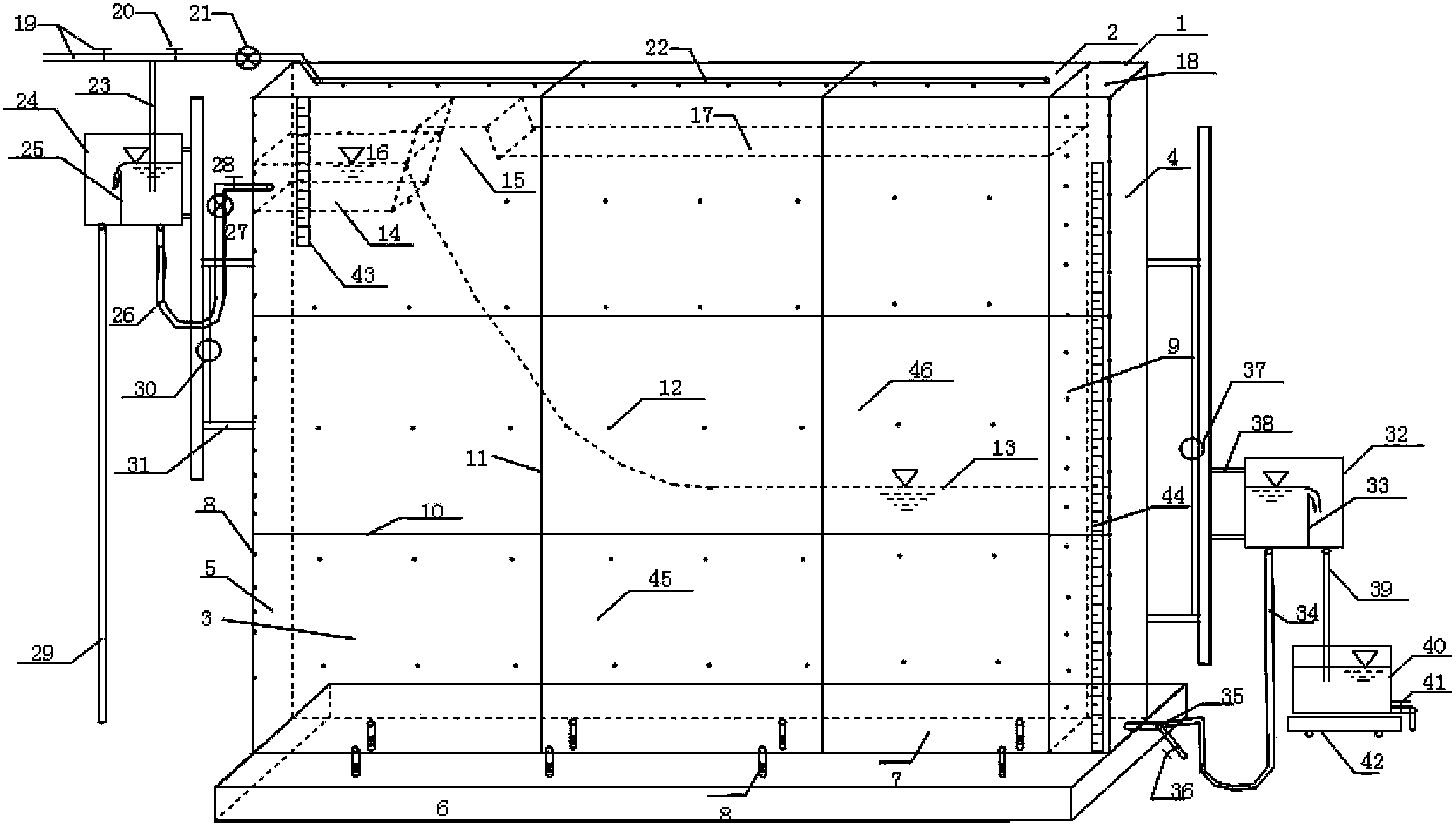 Riverway cross-section two-dimensional underground seepage hydraulic experiment device