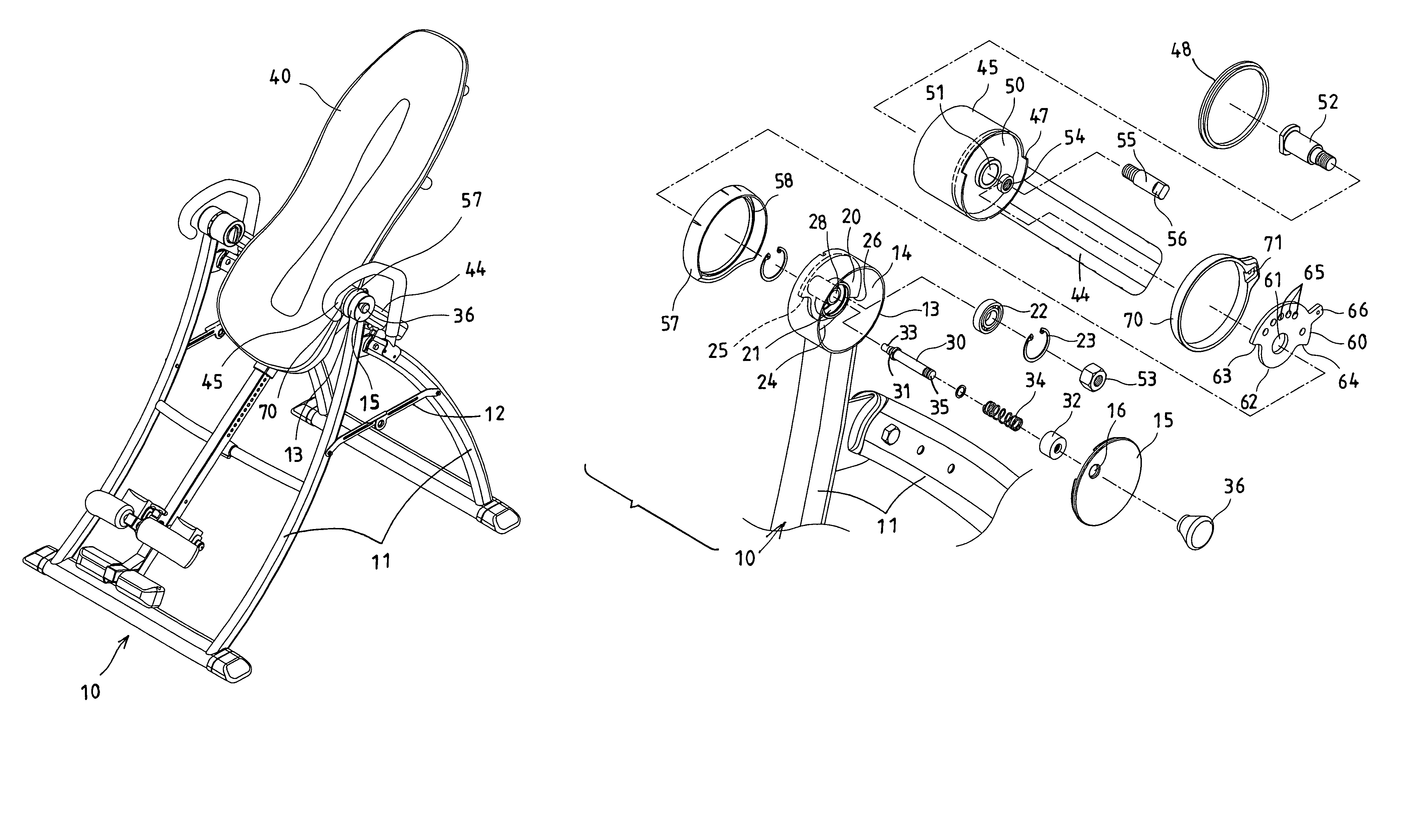 Angle adjusting mechanism for tilting inversion exerciser