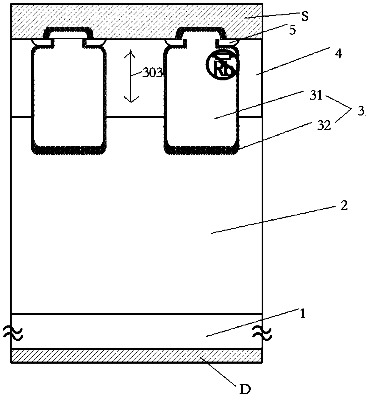 A trench gate power field effect transistor