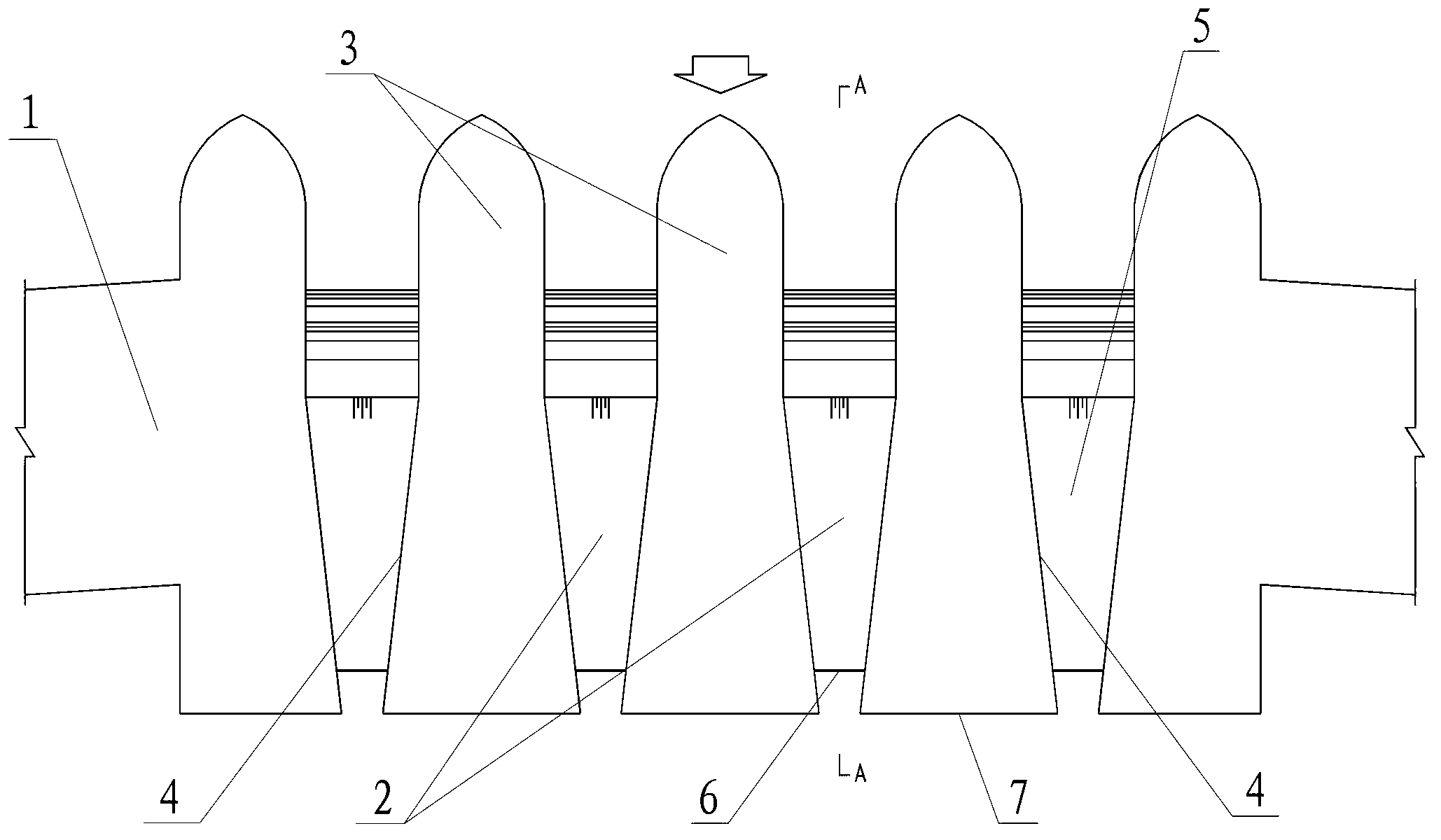 Flow channel outlet structure of flood discharge surface hole of high arch dam