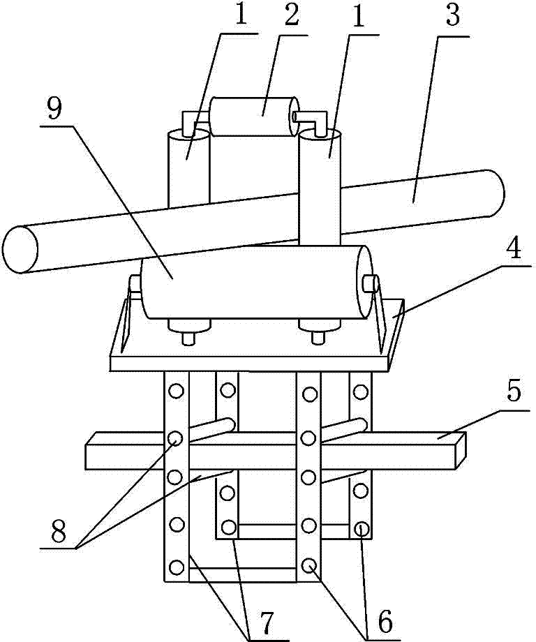 Tension trolley supporting and locating guide pulley capable of ascending and descending