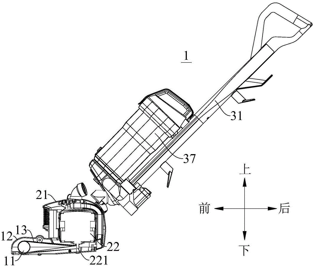 Clutch device of upright dust collector, and upright dust collector employing same