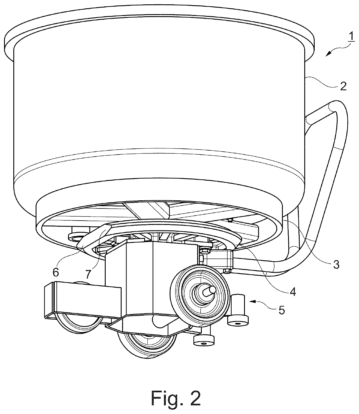 Kneading machine having a tongs locking mechanism for fixing a bowl trolley