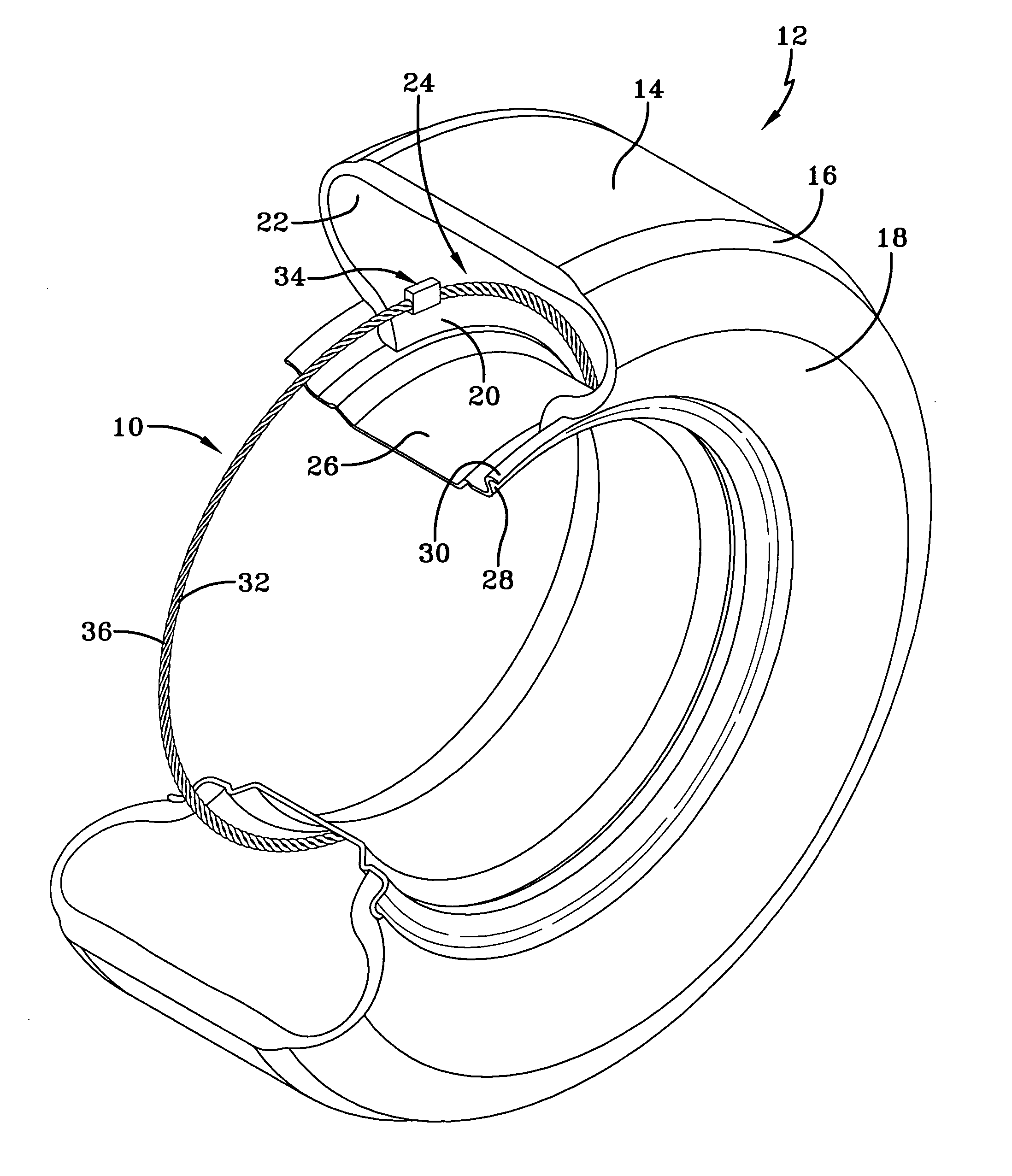 Flexible tinsel ribbon antenna and assembly method for a tire