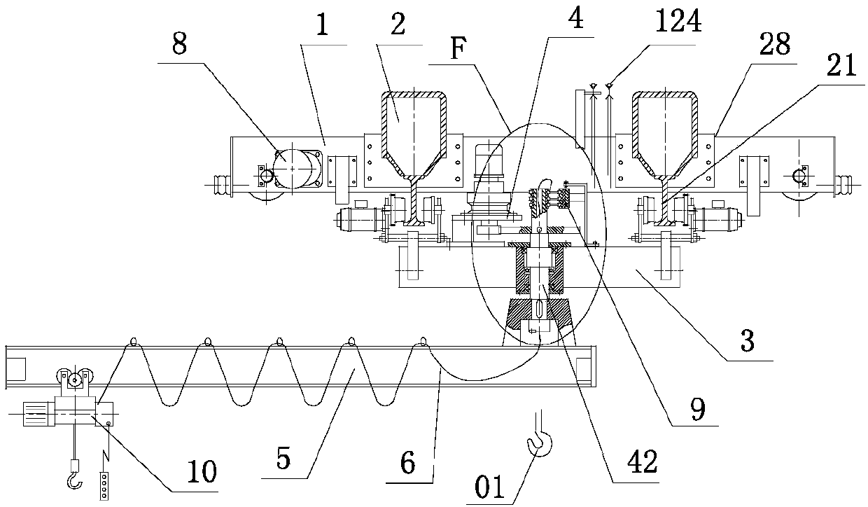 Cantilever crane provided with lifting trolley and suspension trolley and capable of rotating at any angle