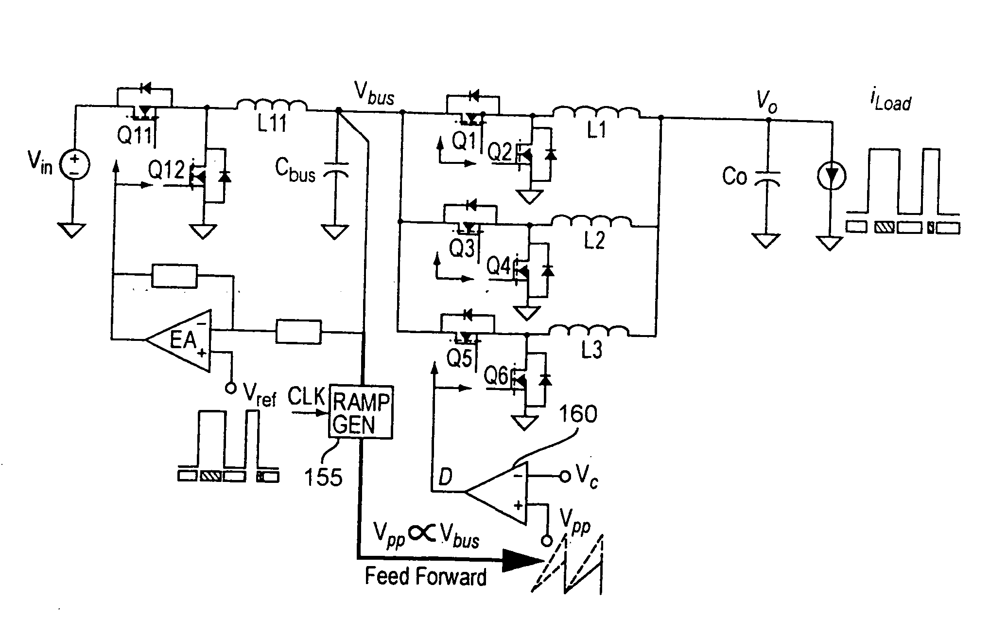 Two-stage voltage regulators with adjustable intermediate bus voltage, adjustable switching frequency, and adjustable number of active phases
