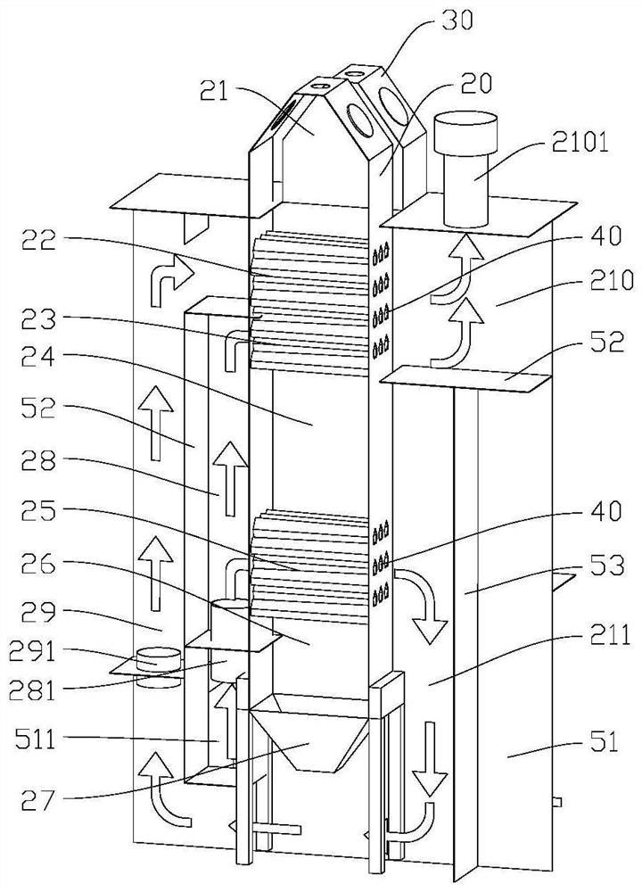 An internal circulation grain drying tower