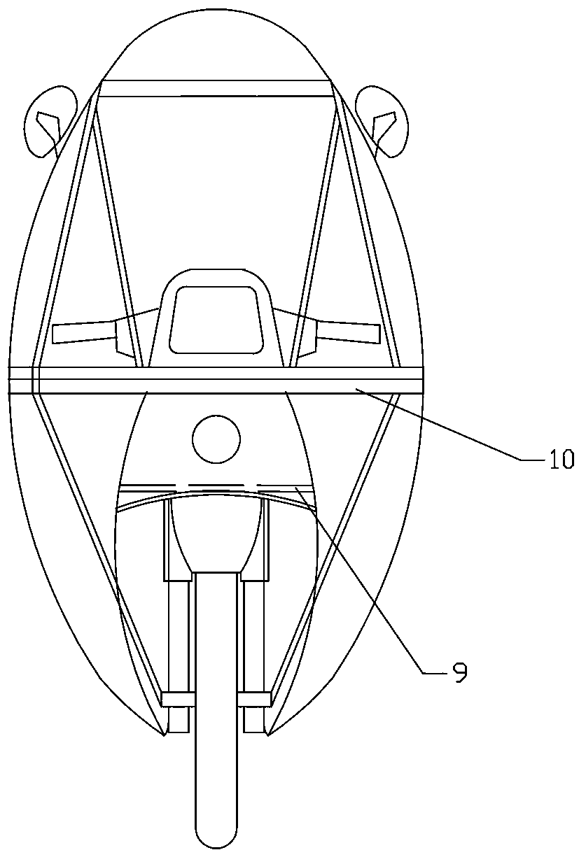 Independent safety frame for semi-enclosed body shell of two-wheeled motor vehicle