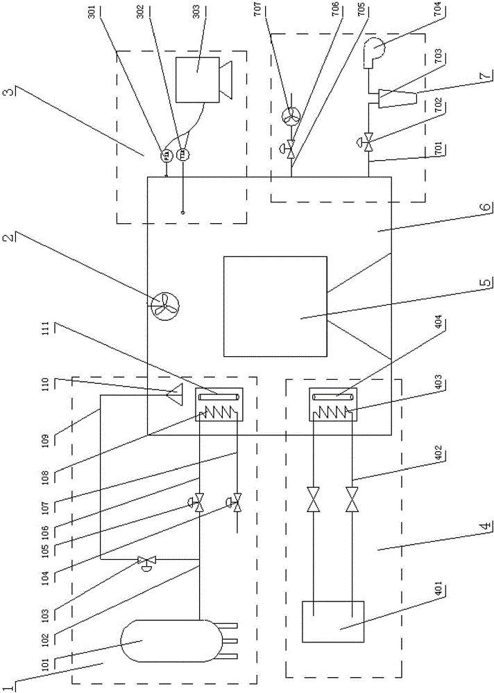 Large-temperature-zone refrigerating device for satellite normal-pressure thermal test