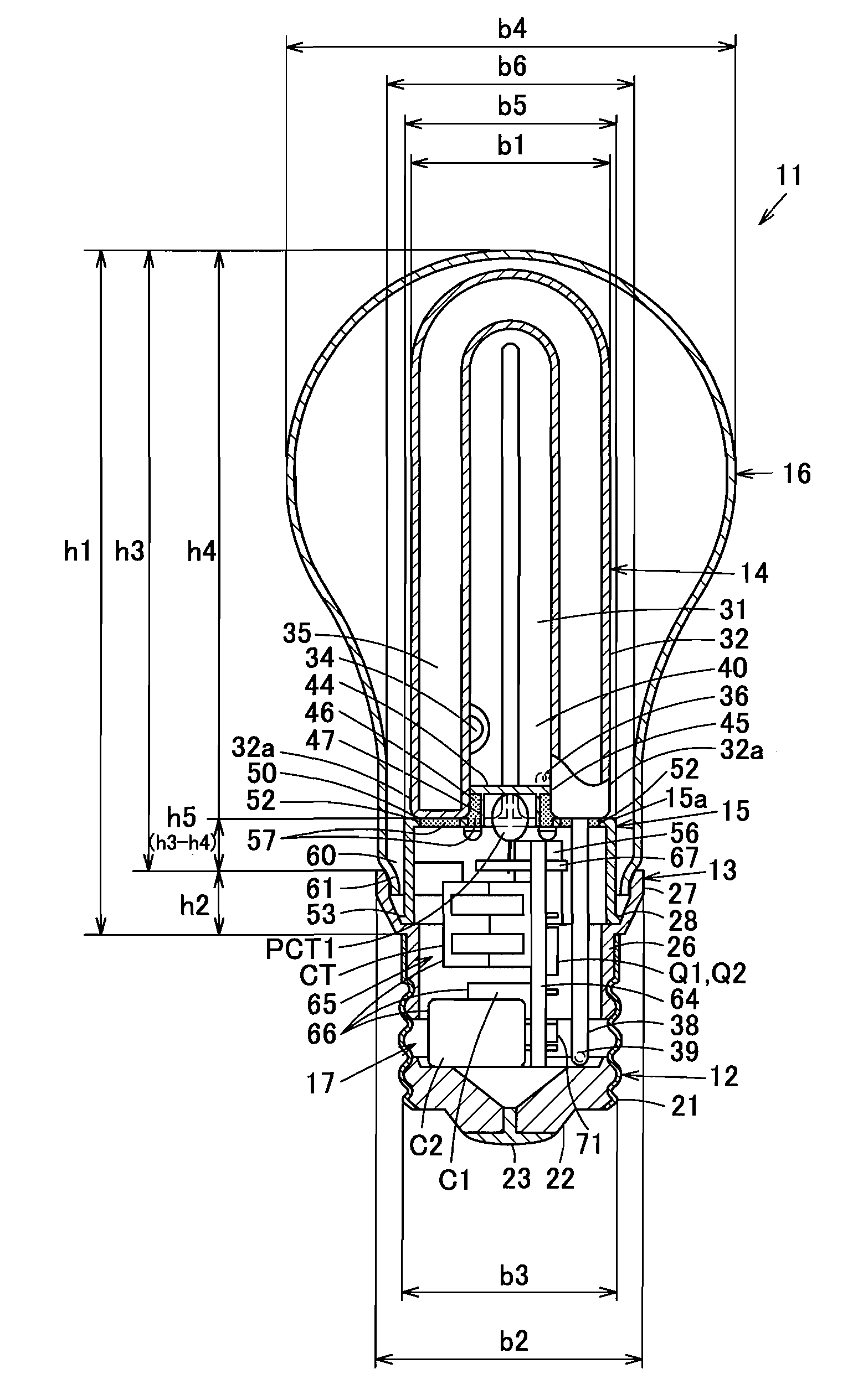 Self-ballasted fluorescent lamp and lighting apparatus