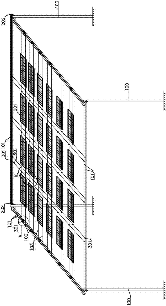 Steel-structure-free overhead photovoltaic assembly support system and power transmission system