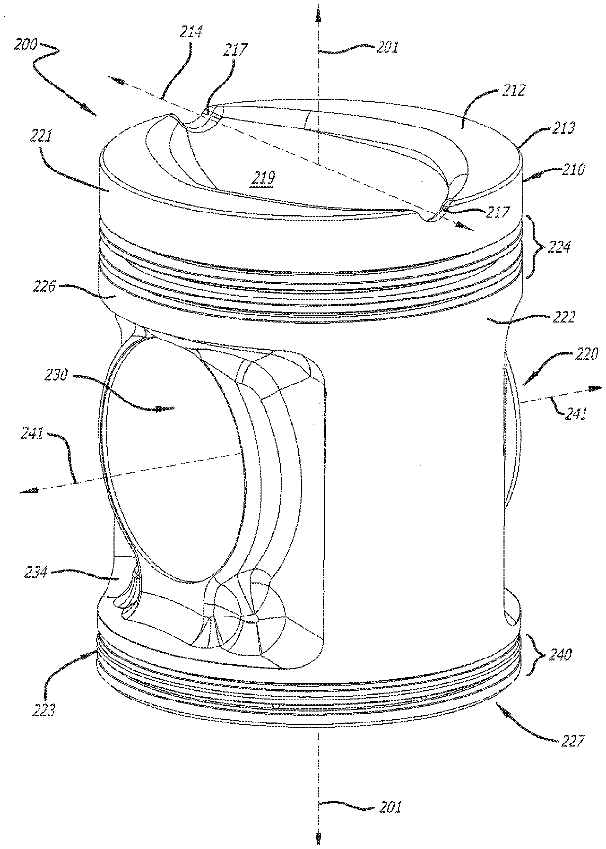 Multi-part piston construction for an opposed-piston engine