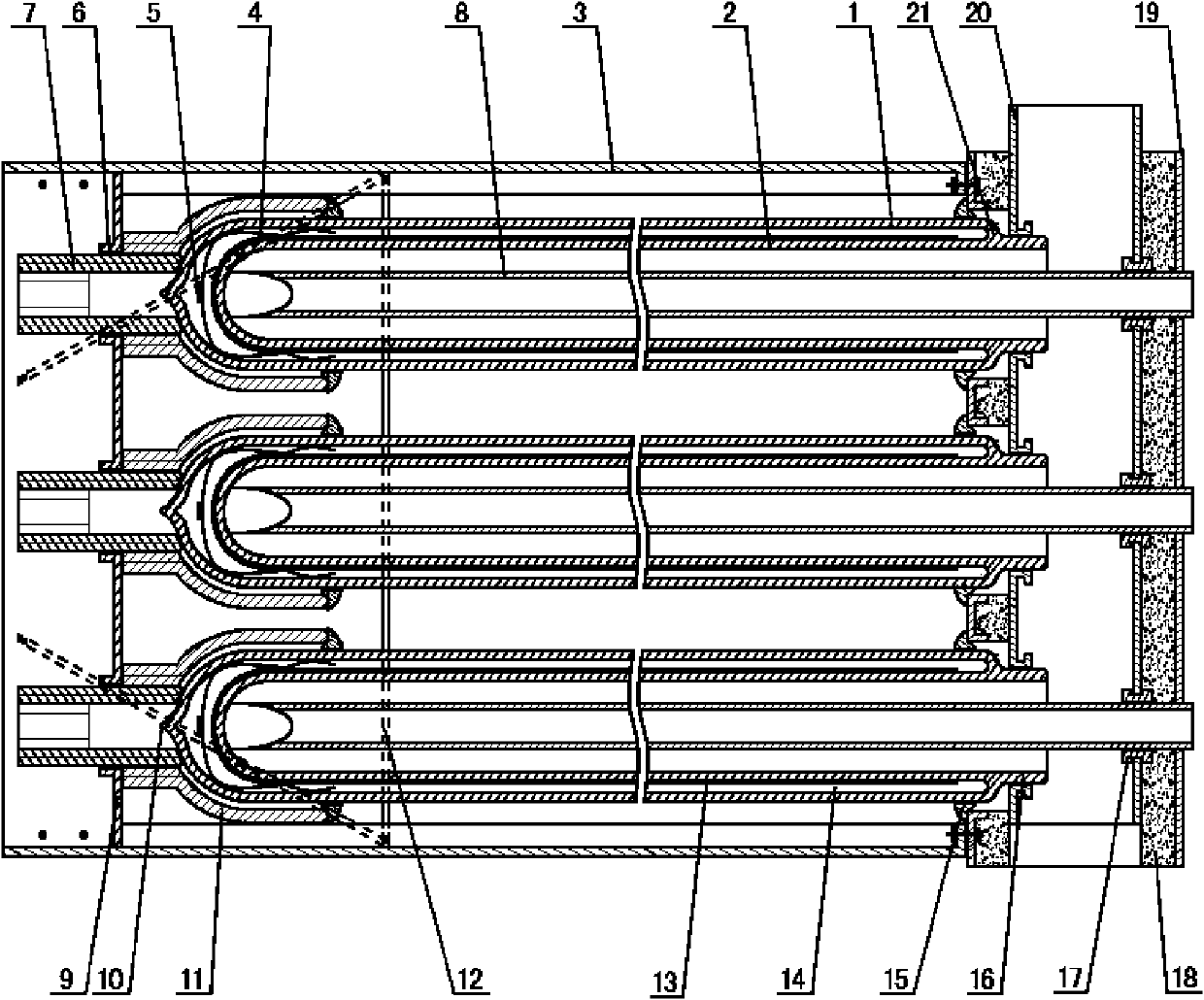 Solar hot air collector installed with horizontally inserted, densely arranged and jacking necking reducing evacuated solar collector tubes