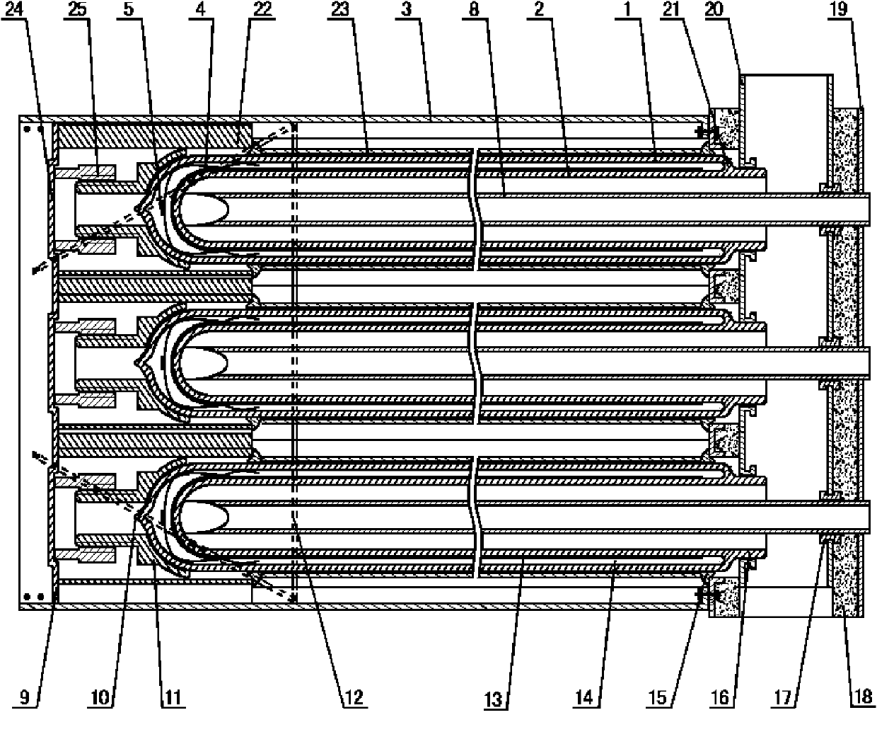 Solar hot air collector installed with horizontally inserted, densely arranged and jacking necking reducing evacuated solar collector tubes