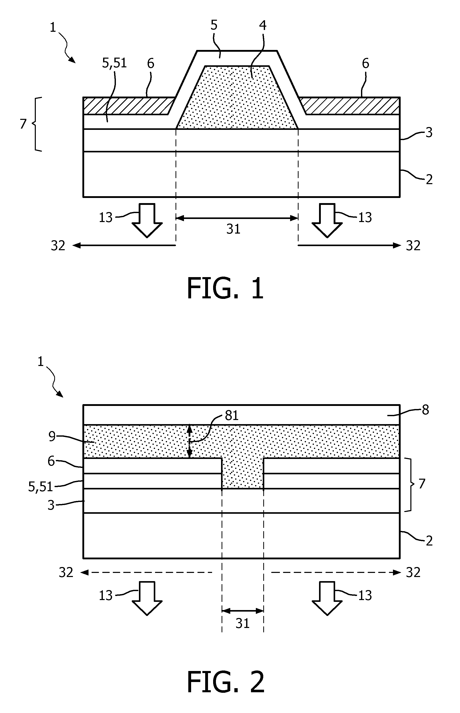 Structuring of OLEDs using stack modification layer comprising perfluorinated vacuum grease and/or perfluorinated vacuum pump oil